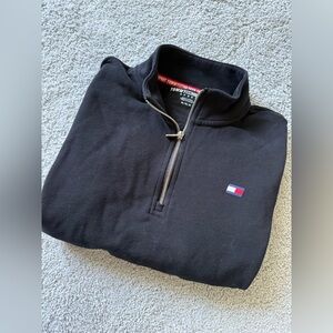 Tommy Hilfiger Sport Black‎ Hoodie 1/4 Zip Logo Sleeve Size Medium